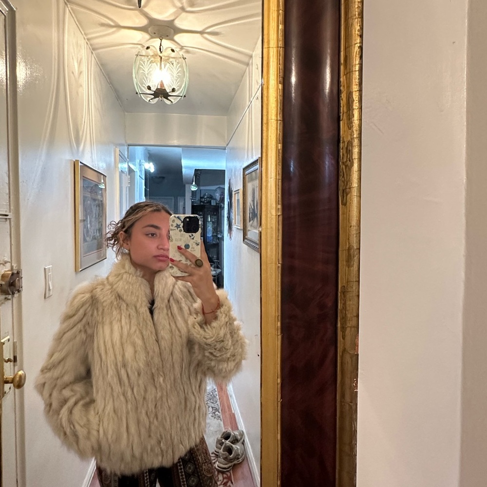 Elegant Cream Faux Fur Jacket
